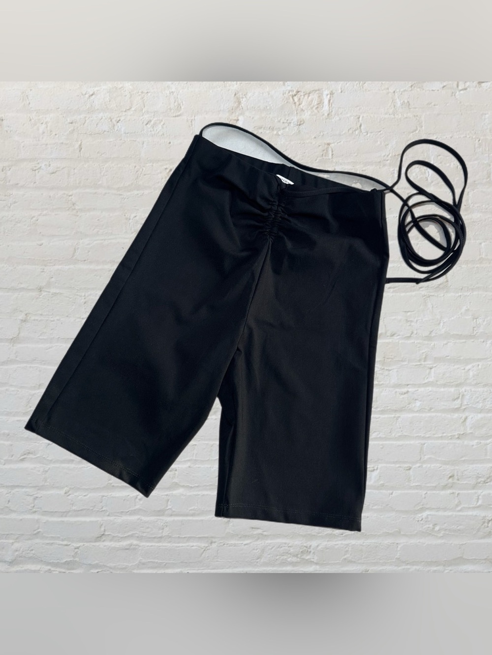 Zara Black High Waist Bike Shorts with Long Wrap Around Waist Drawstring in SML